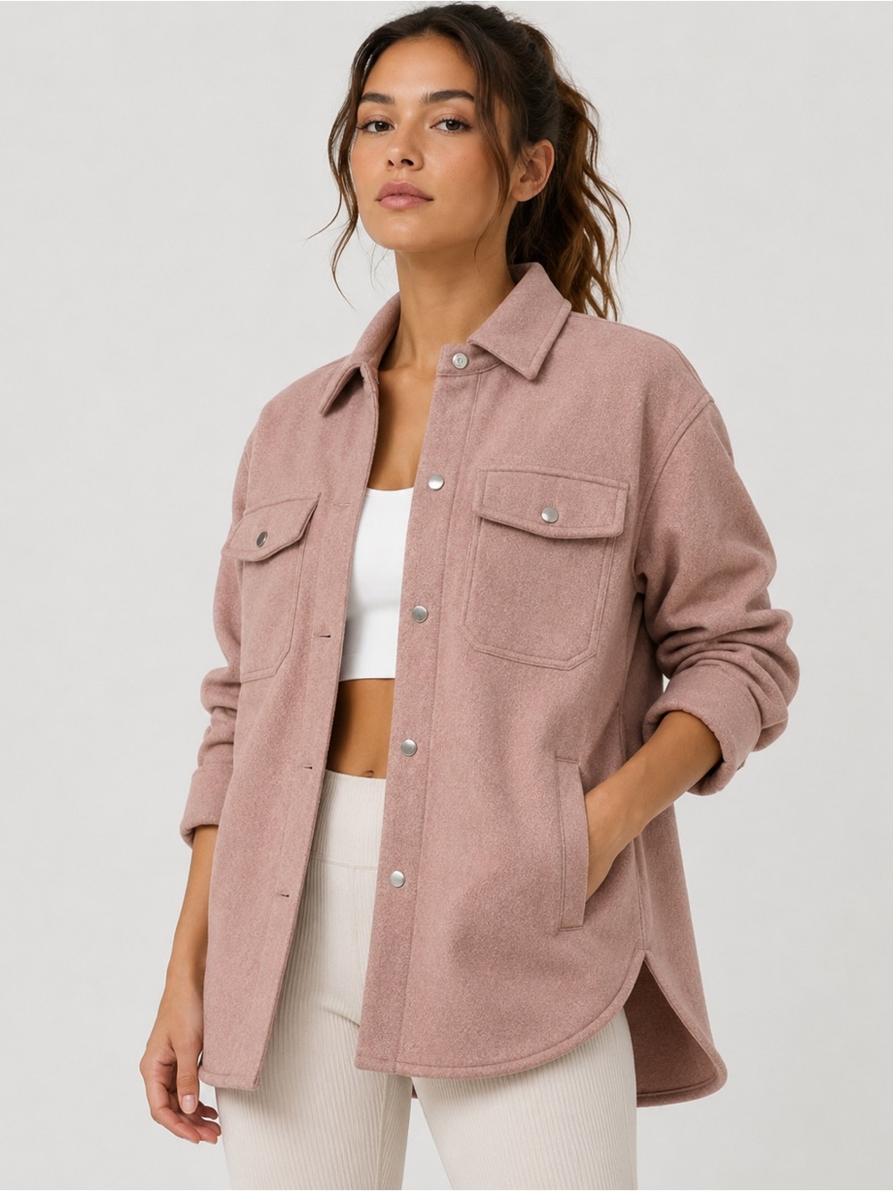 Zara Pink Mauve Button-Front Shacket